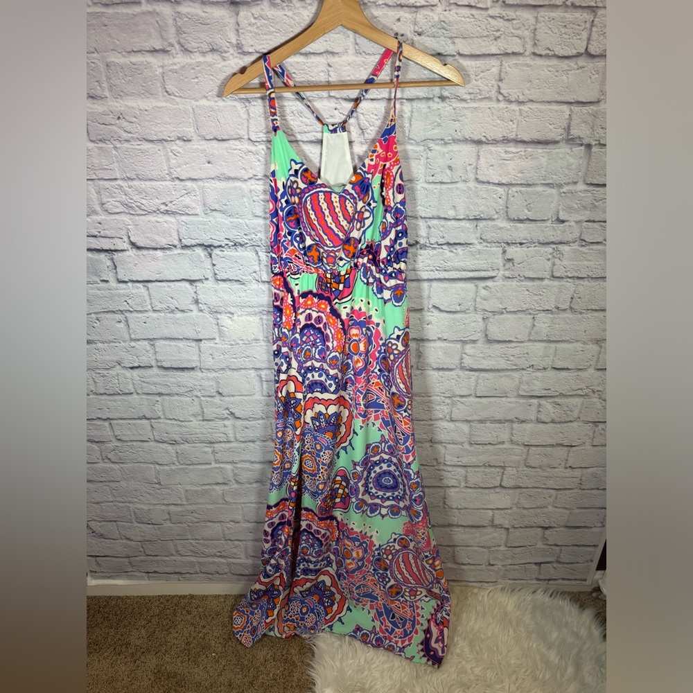 Judith March Filigree Paisley floral multicolor Maxi Dress women’s size‎ medium